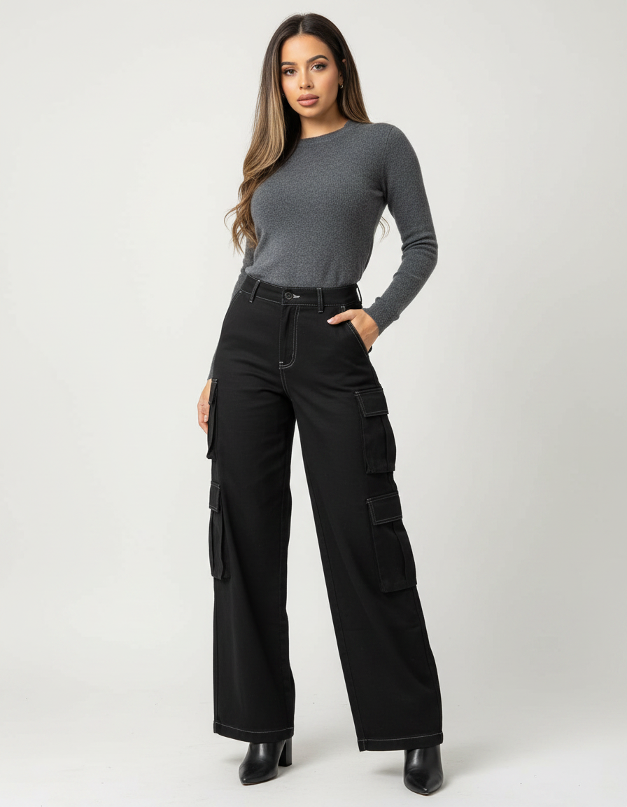 Pantalon Noir Couture Blanche Femme - Toile