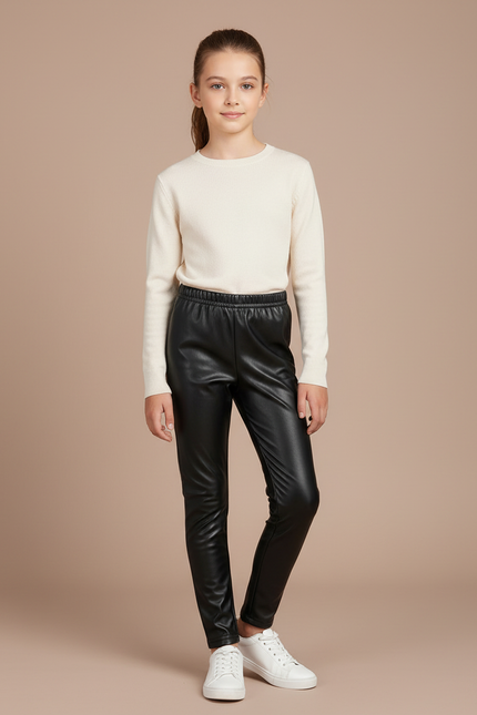 Pantalon Noir Similicuir Slim Fille - Simili cuir