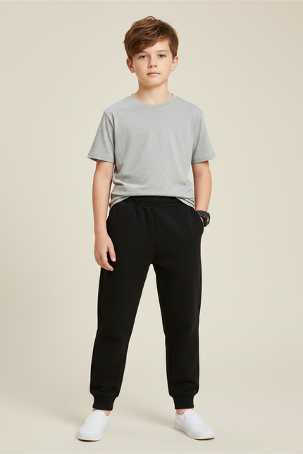 Pantalon Noir Coton Confortable Décontracté Garçon - Molleton