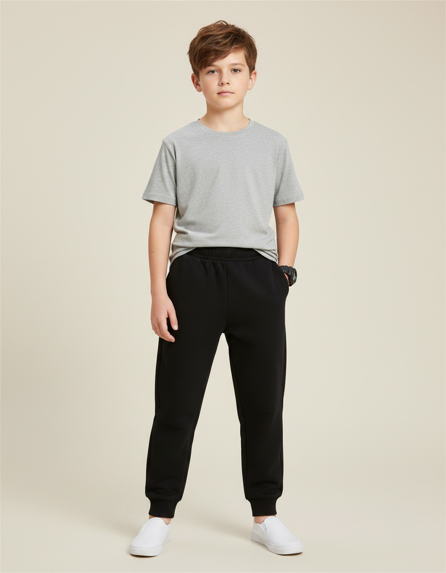 Pantalon Noir Coton Confortable Décontracté Garçon - Molleton