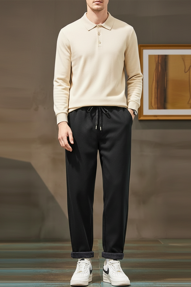 Pantalon Noir Polaire Ample Confortable Hiver Homme - Molleton