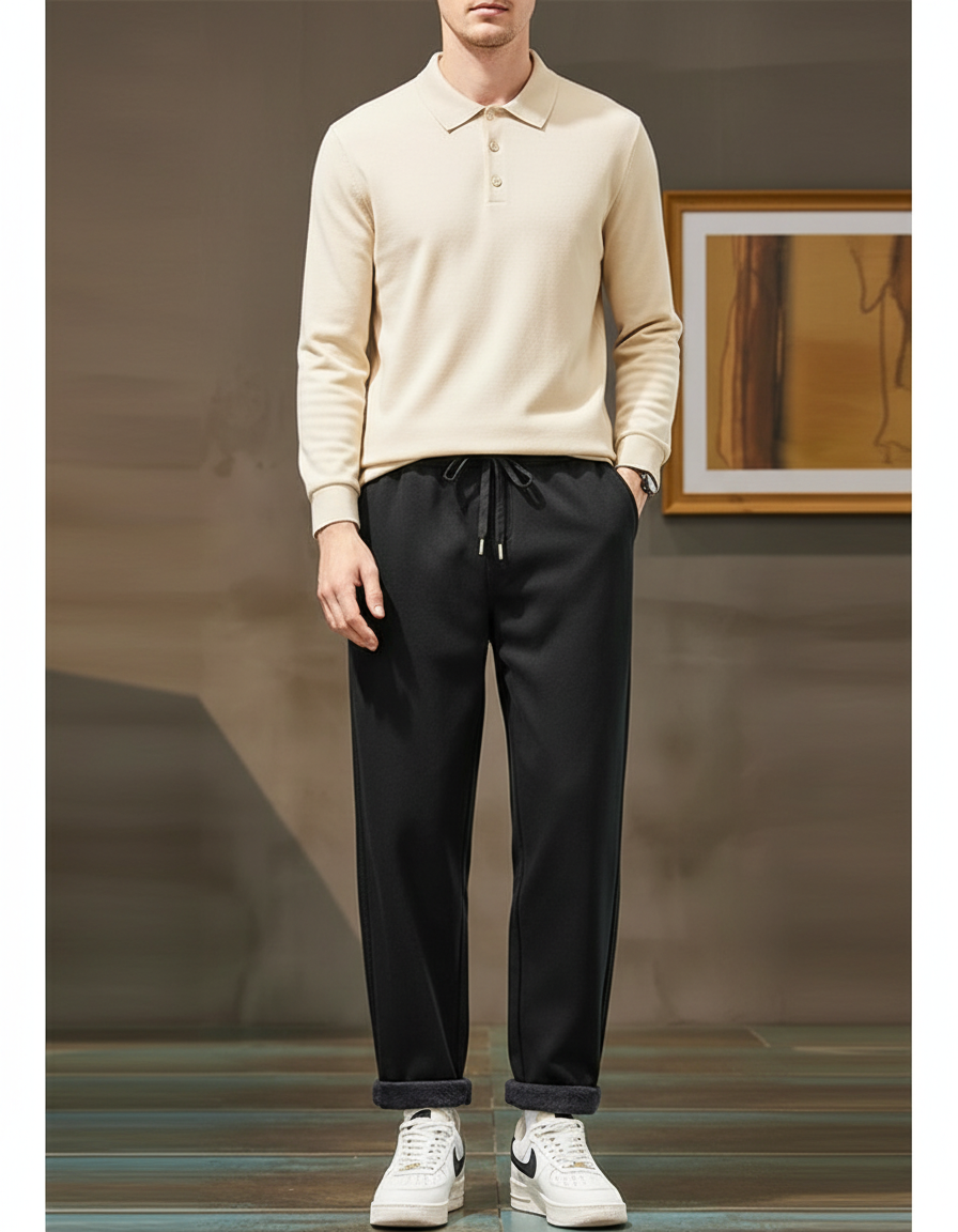 Pantalon Noir Polaire Ample Confortable Hiver Homme - Molleton