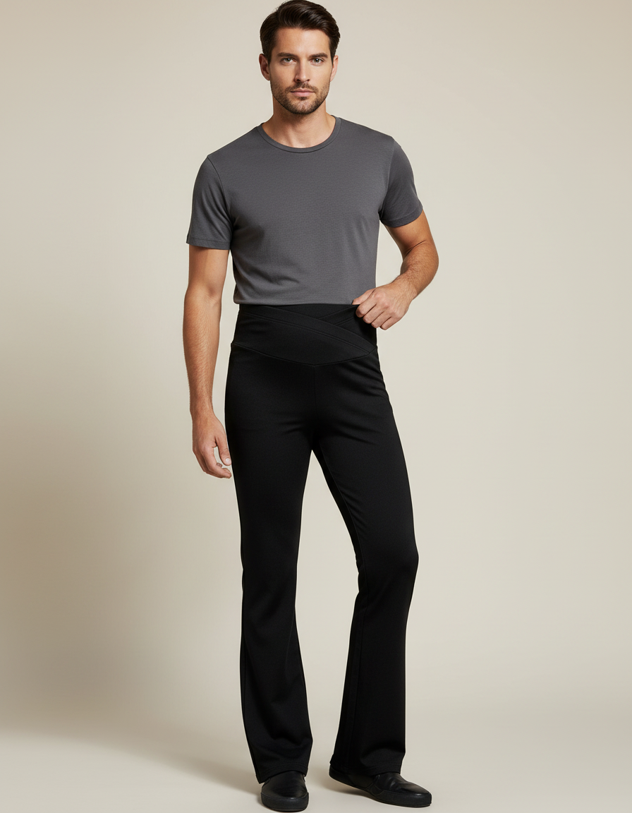 Pantalon Noir Homme Yoga Flared Confortable - Polyester
