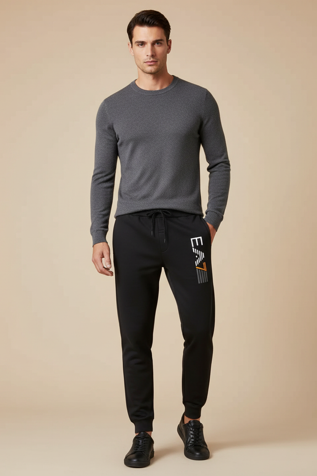 Pantalon Noir Sport EA7 Logo Cordon Confortable - Molleton