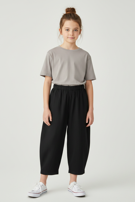 Pantalon Noir Ample Coton Enfant Décontracté Fille - Lin