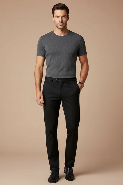 Pantalon Noir Droit Classique Confortable Homme - Gabardine