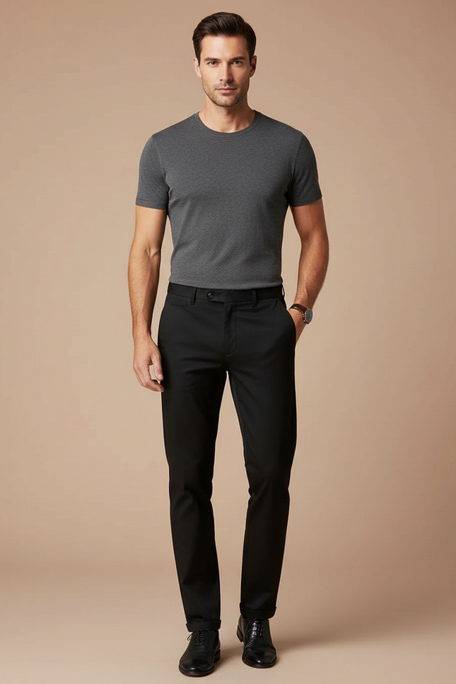 Pantalon Noir Droit Classique Confortable Homme - Gabardine