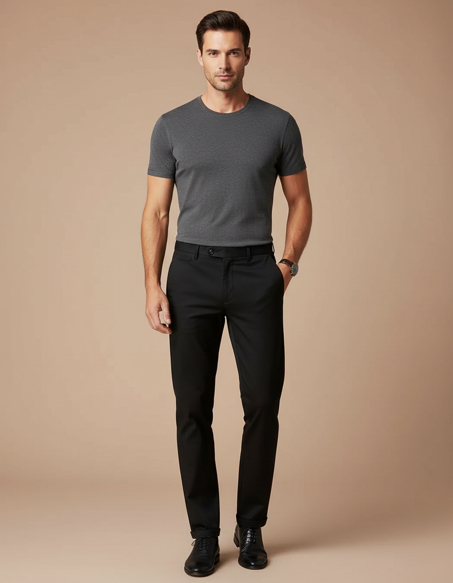 Pantalon Noir Droit Classique Confortable Homme - Gabardine
