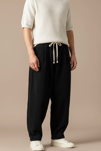 Pantalon Noir Côtelé Ample Décontracté Cordon Homme - Cordé