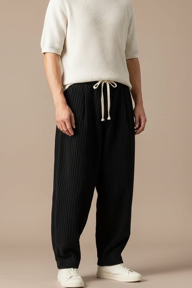 Pantalon Noir Côtelé Ample Décontracté Cordon Homme - Cordé