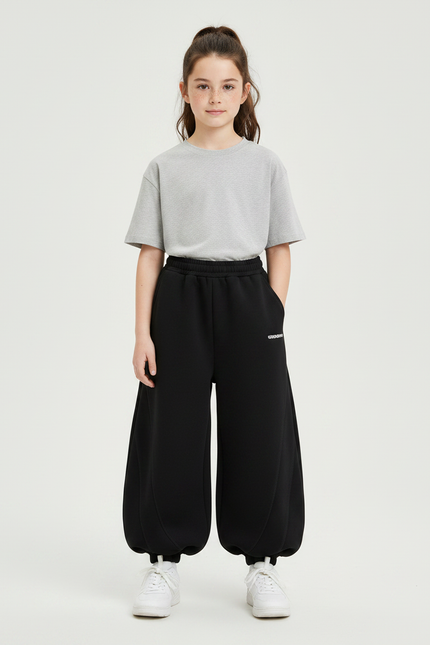 Pantalon Noir Ample Sportif Décontracté Enfant Fille - Molleton