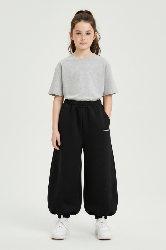 Pantalon Noir Ample Sportif Décontracté Enfant Fille - Molleton
