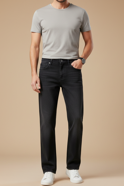 Pantalon Noir Denim Droit Décontracté Homme - Jean