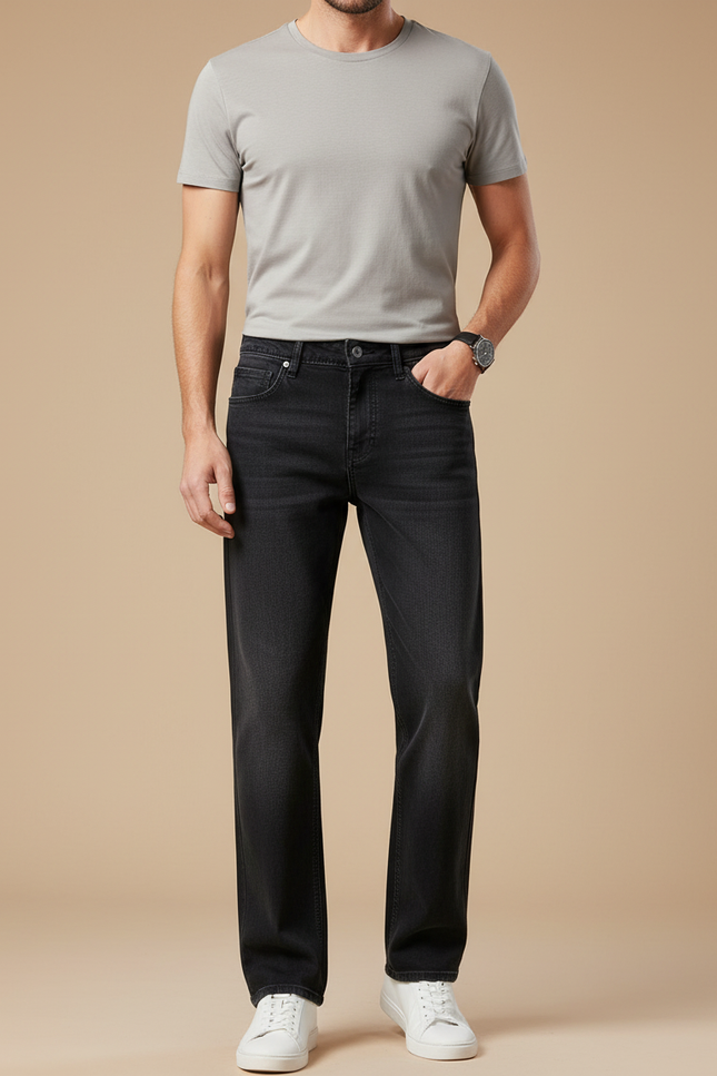 Pantalon Noir Denim Droit Décontracté Homme - Jean