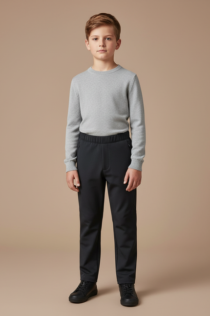 Pantalon Noir Enfant Uni Décontracté Élastique Coupe Droite - Polyester