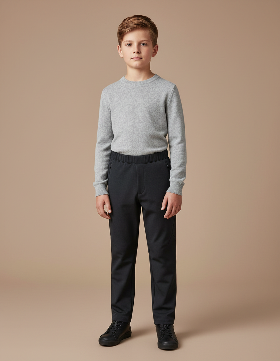 Pantalon Noir Enfant Uni Décontracté Élastique Coupe Droite - Polyester