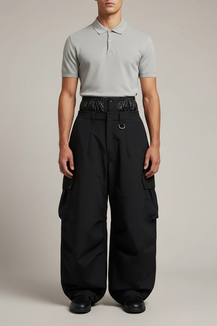 Pantalon Noir Cargo Ample Imperméable Homme - Polyester