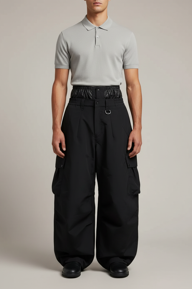 Pantalon Noir Cargo Ample Imperméable Homme - Polyester