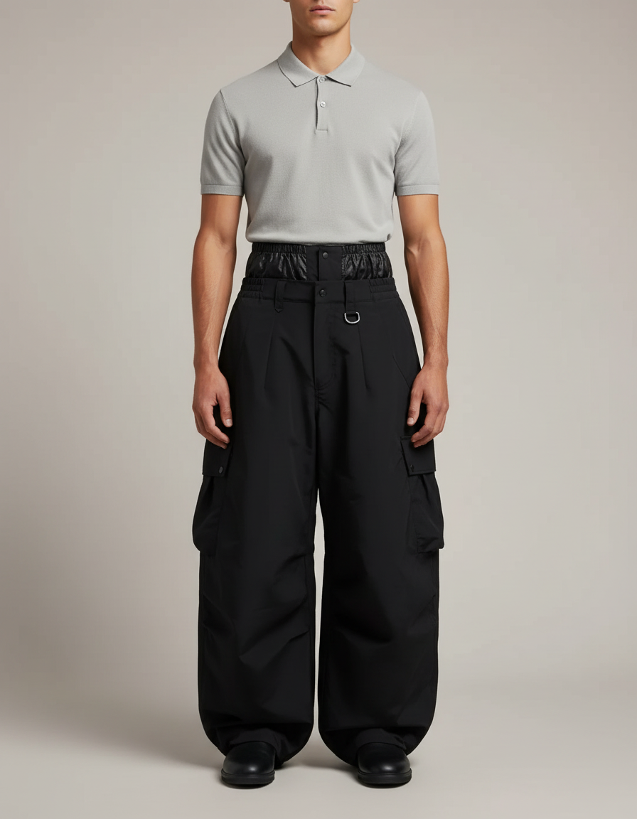 Pantalon Noir Cargo Ample Imperméable Homme - Polyester