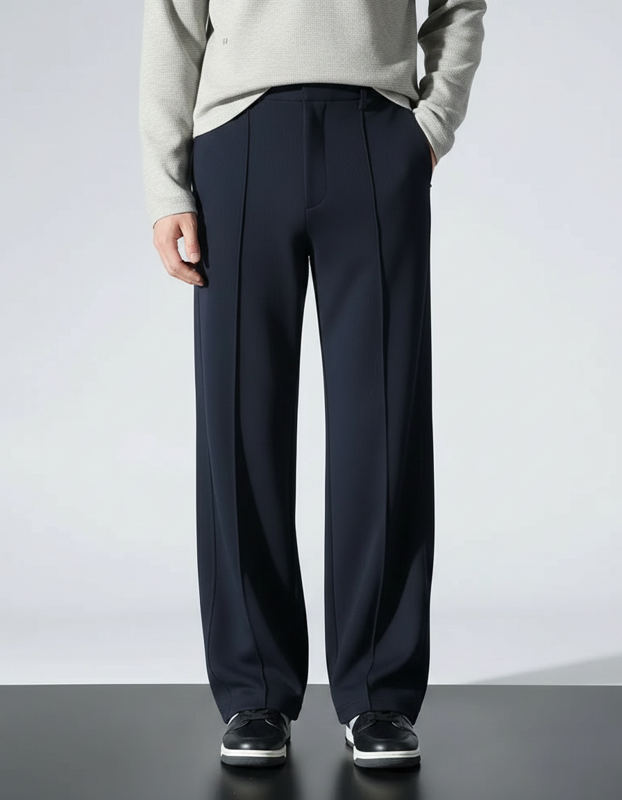 Pantalon Noir Homme Ample Droit Décontracté - Marine Polyester
