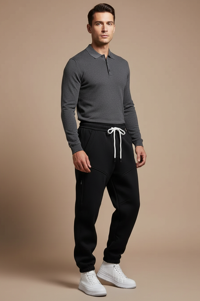 Pantalon Noir Jogger Homme Sport Décontracté Cordon - Molleton