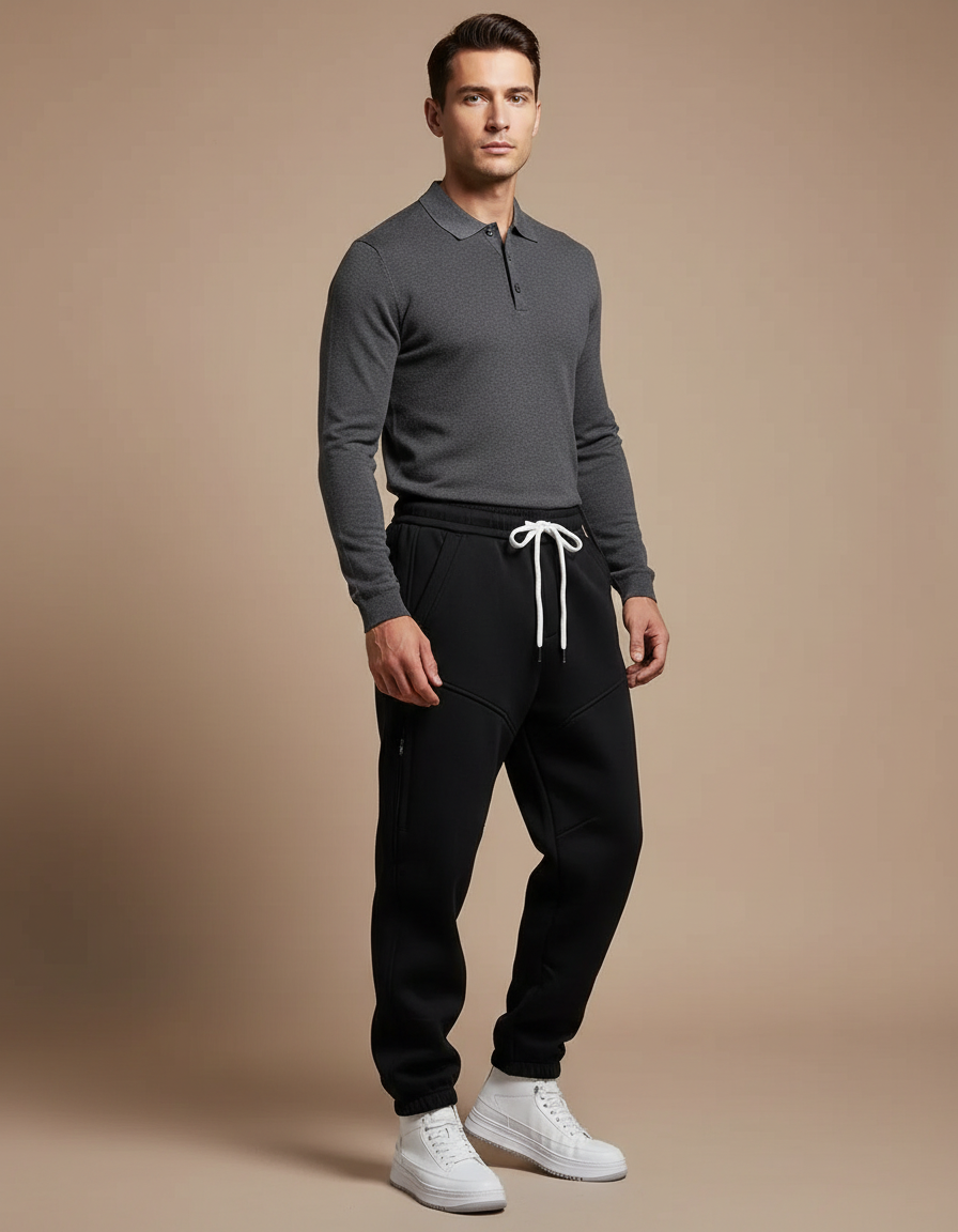 Pantalon Noir Jogger Homme Sport Décontracté Cordon - Molleton