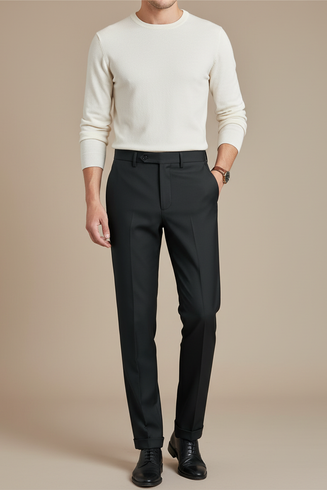 Pantalon Noir Homme Élégant Slim Formel Droit - Gabardine