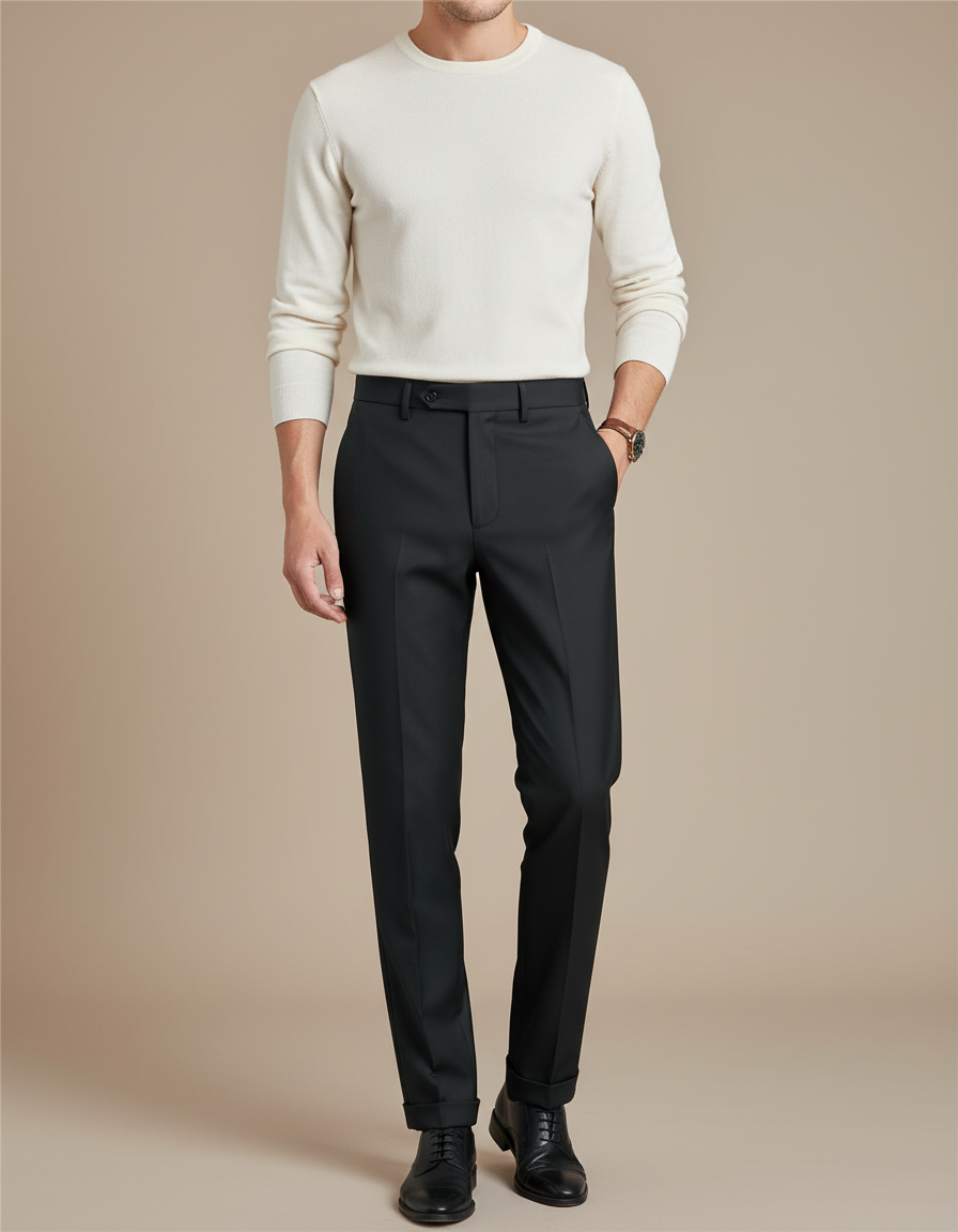 Pantalon Noir Homme Élégant Slim Formel Droit - Gabardine