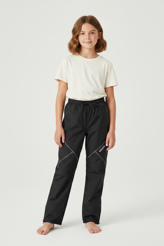 Pantalon Noir Imperméable Réfléchissant Enfant Sport - Polyester