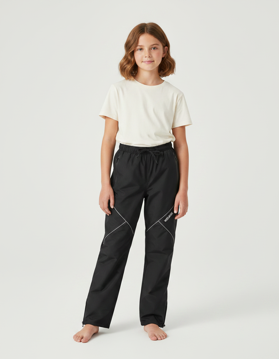 Pantalon Noir Imperméable Réfléchissant Enfant Sport - Polyester