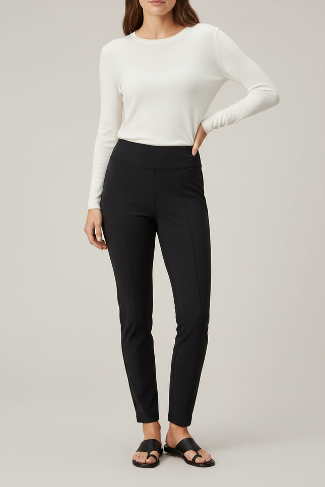 Pantalon Noir Fuselé Confortable Taille Haute Stretch - Polyester
