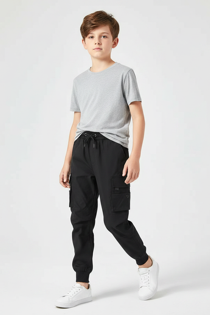 Pantalon Noir Cargo Jogging Décontracté Garçon - Polyester