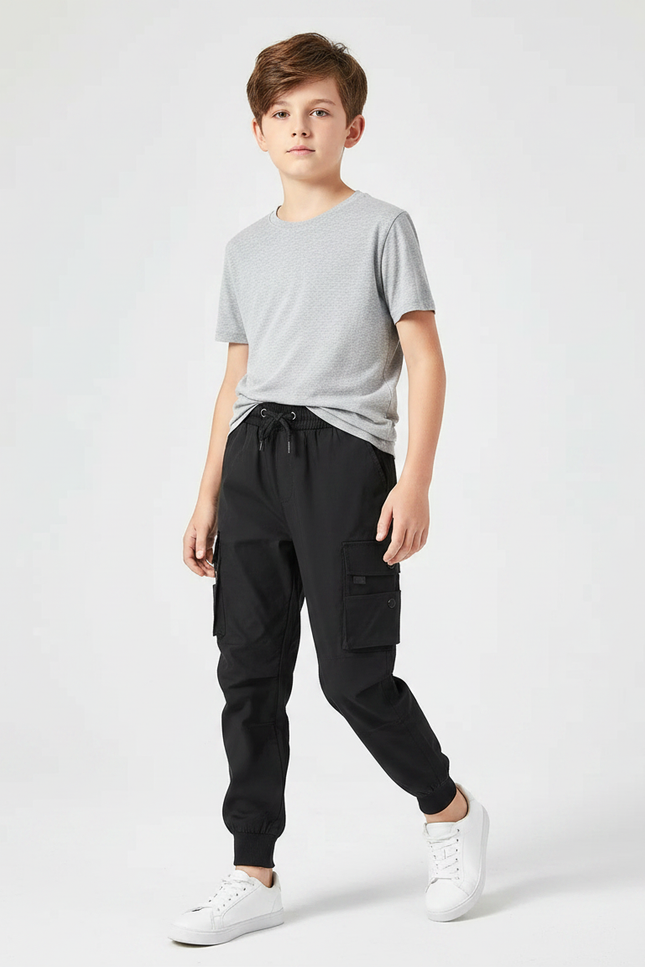 Pantalon Noir Cargo Jogging Décontracté Garçon - Polyester