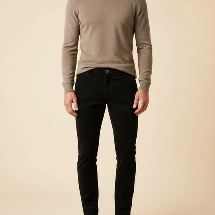 Pantalon Noir Côtelé Slim Élégant Homme - Cordé