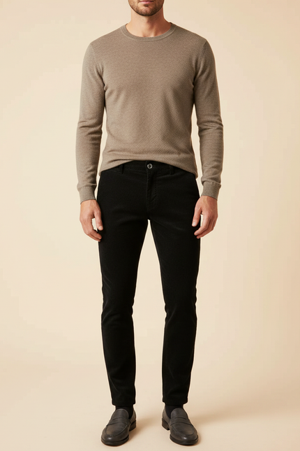 Pantalon Noir Côtelé Slim Élégant Homme - Cordé