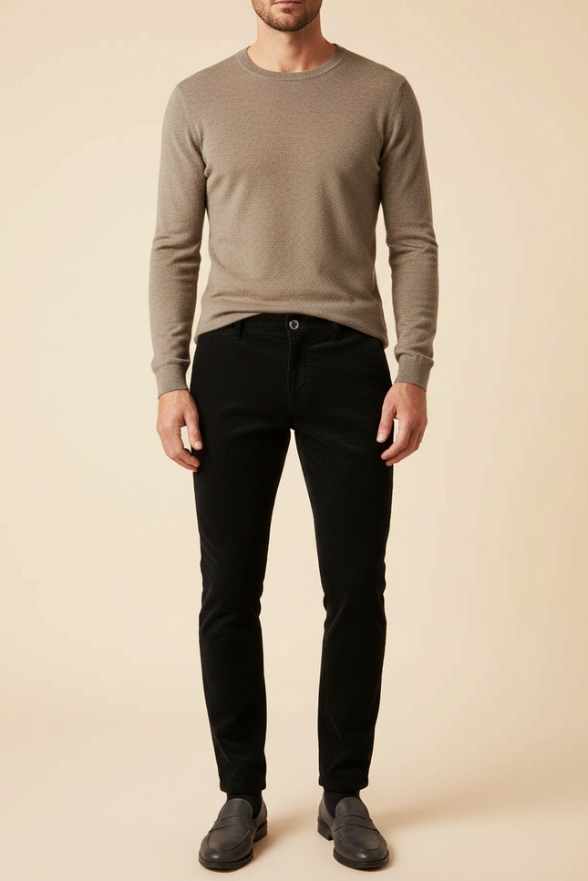 Pantalon Noir Côtelé Slim Élégant Homme - Cordé