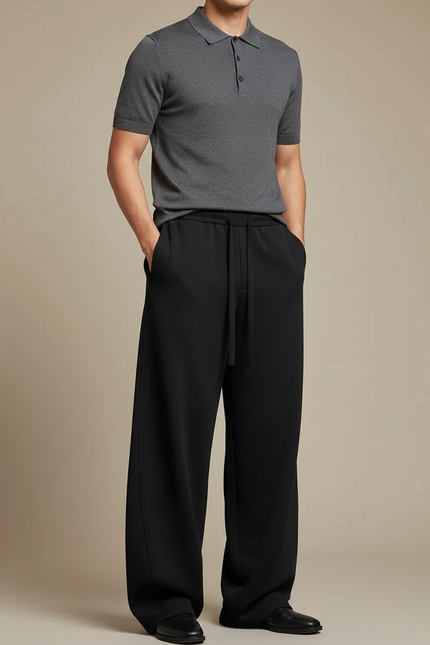Pantalon Noir Wide Leg - Maille