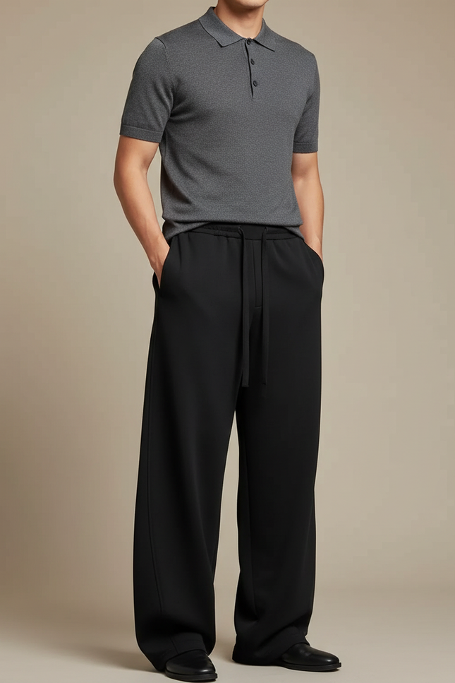 Pantalon Noir Wide Leg - Maille