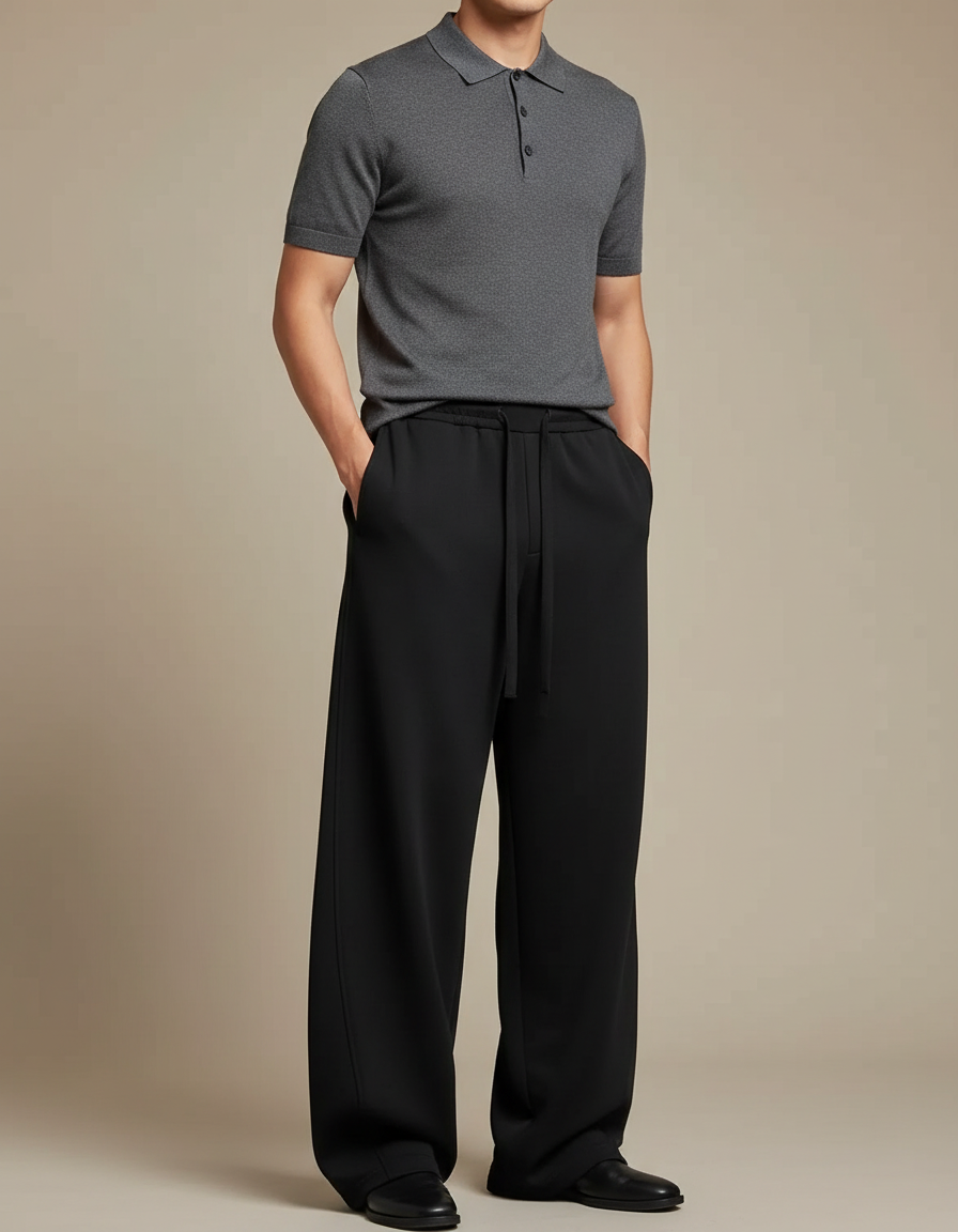 Pantalon Noir Wide Leg - Maille