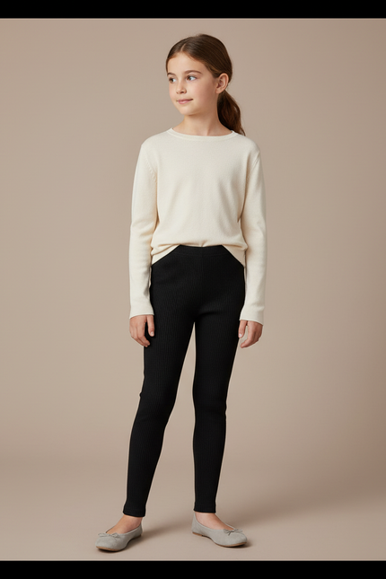 Pantalon Noir Côtelé Slim Confortable Enfant - Maille