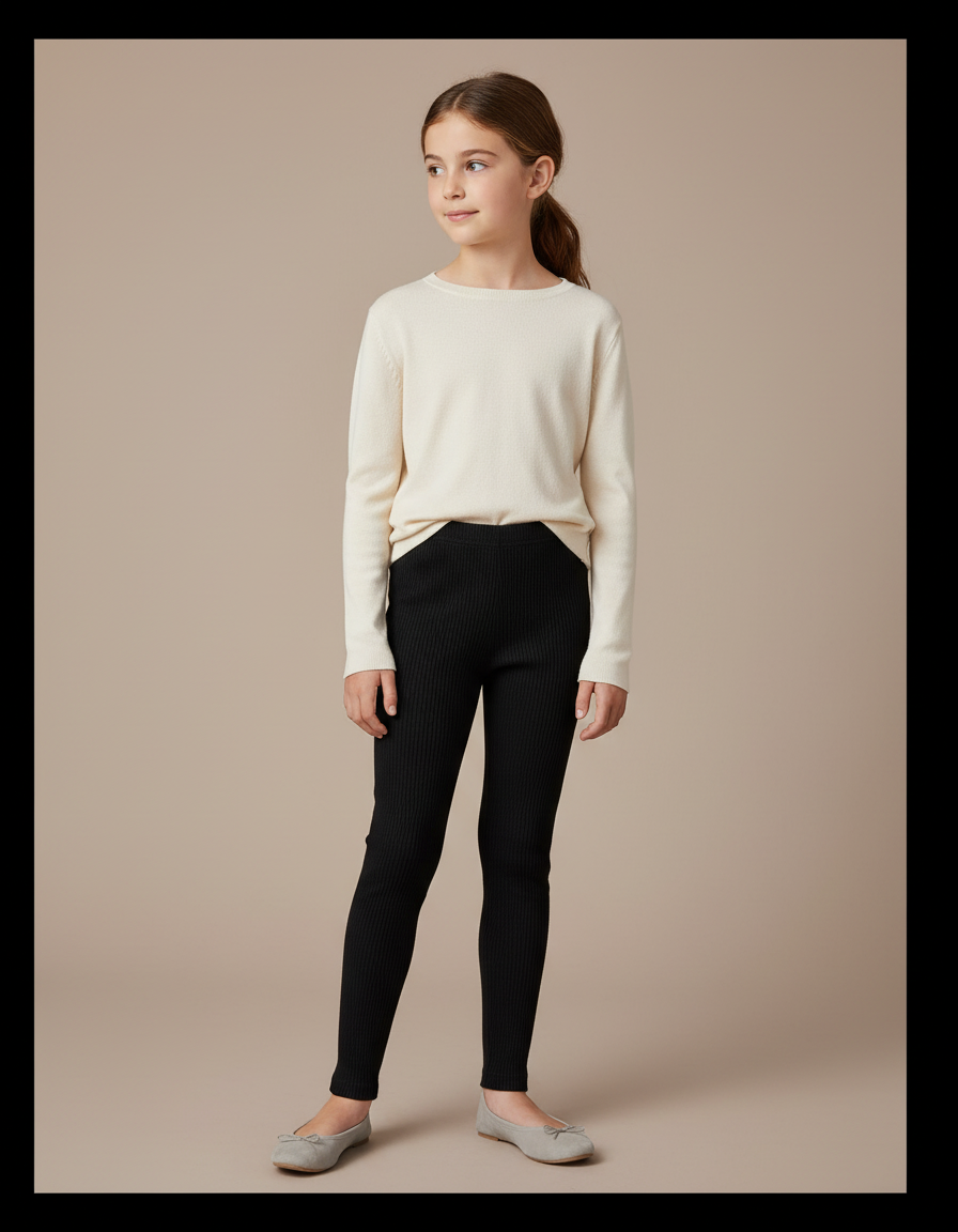 Pantalon Noir Côtelé Slim Confortable Enfant - Maille