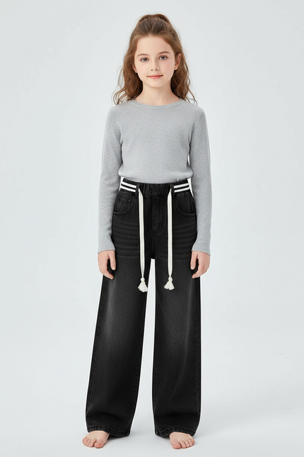 Pantalon Noir Ample Vintage Droit Enfant - Jean