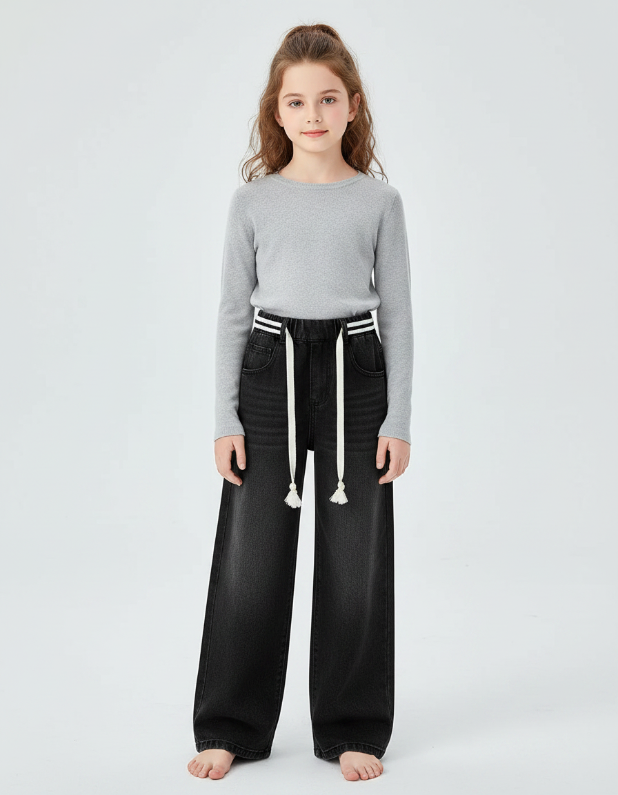 Pantalon Noir Ample Vintage Droit Enfant - Jean