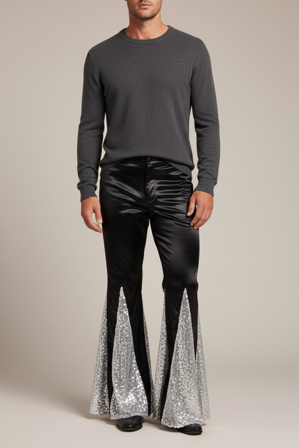 Pantalon Noir A Paillette Homme - Satin