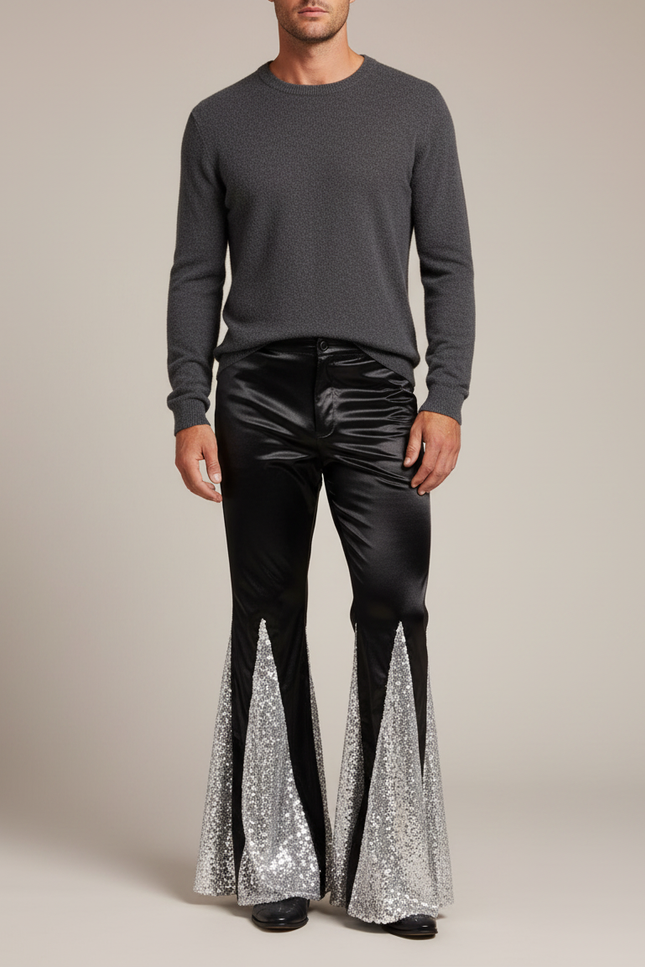 Pantalon Noir A Paillette Homme - Satin