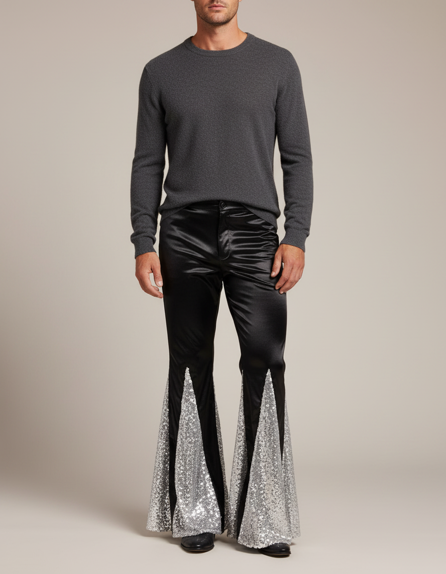 Pantalon Noir A Paillette Homme - Satin