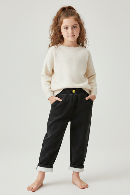 Pantalon Noir Côtelé Ample Doublé Enfant - Cordé