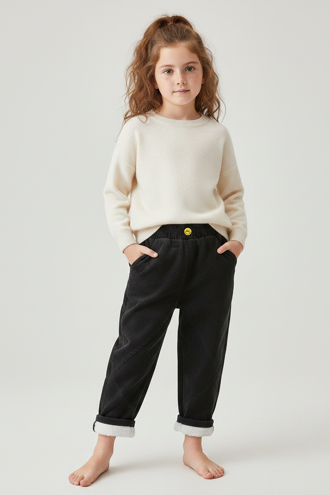 Pantalon Noir Côtelé Ample Doublé Enfant - Cordé