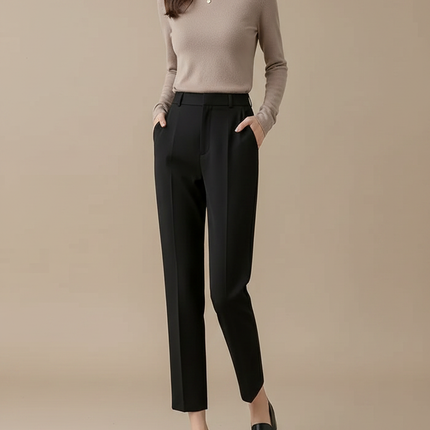 Pantalon Noir Femme Taille Haute Droit Élégant - Gabardine