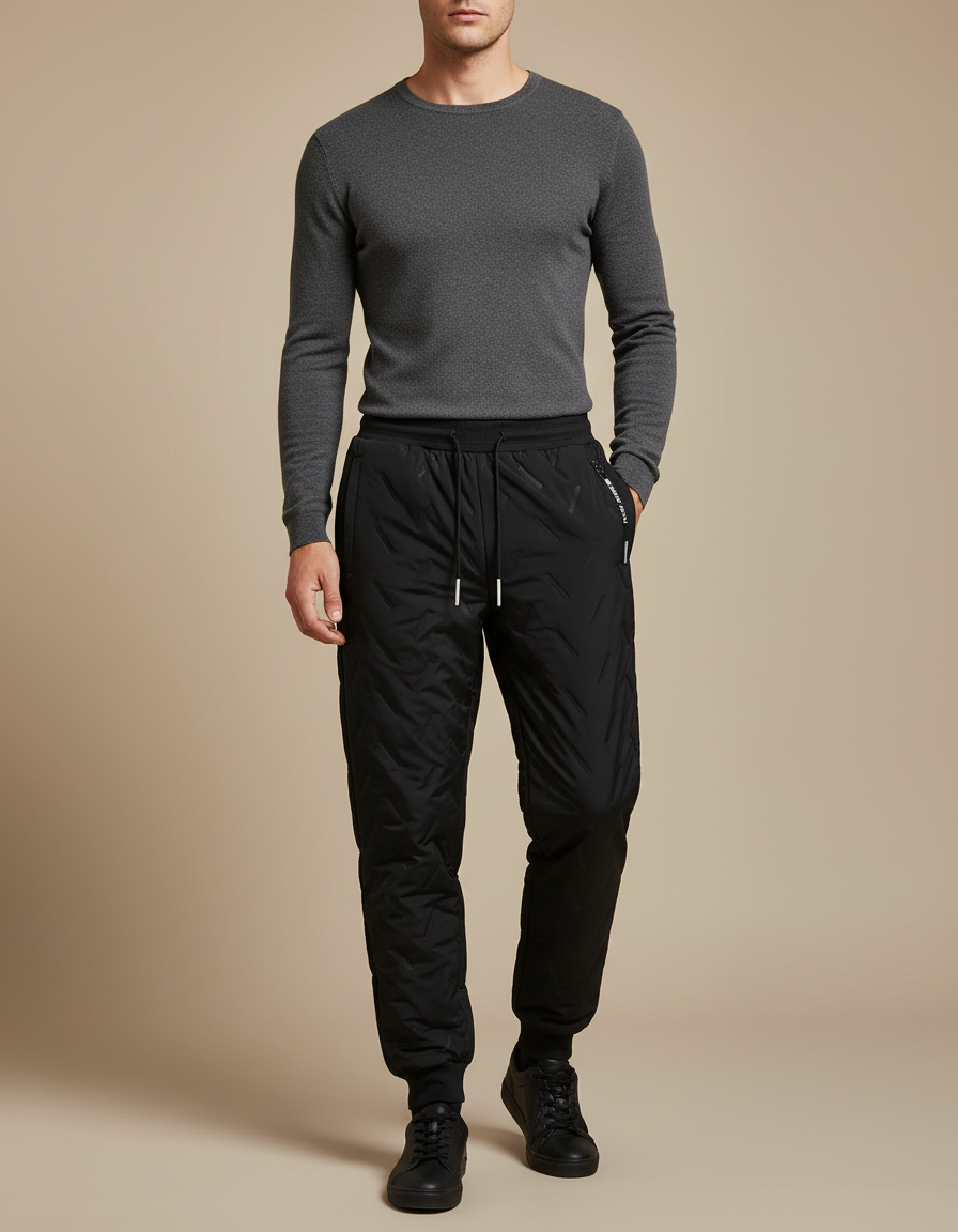 Pantalon Noir Matelassé Homme Sport Hiver - Polyester